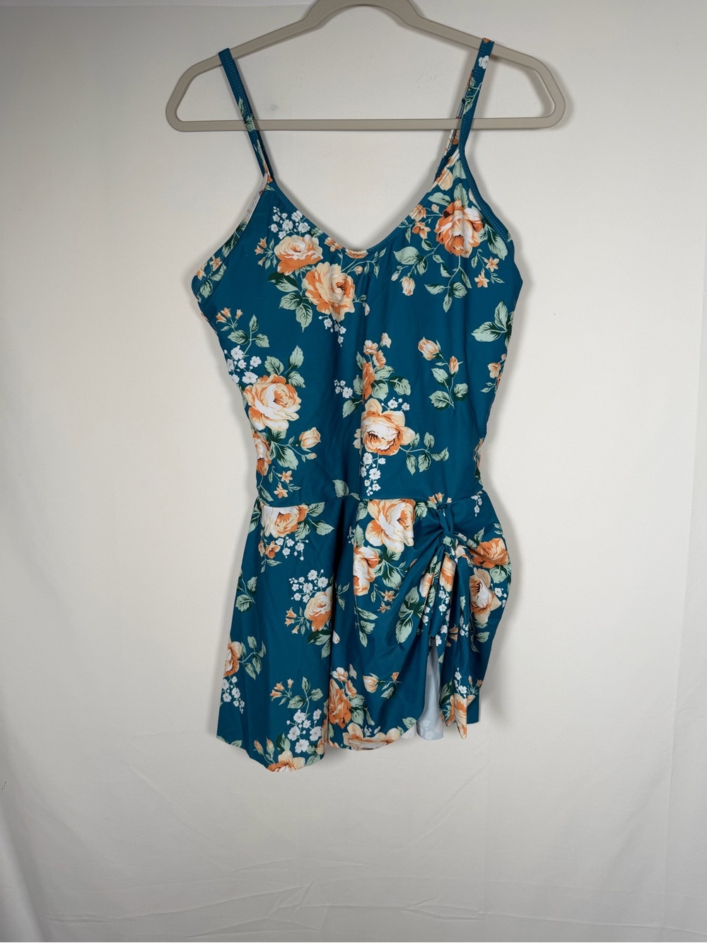 Floral Teal‎ One-Piece Swimdress Swimsuit with Skirt